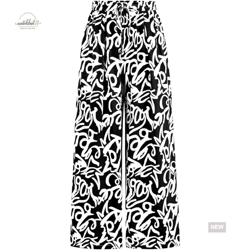 Lightweight Floral Palazzo Pants, Elastic Waist Wide Leg Lounge Pants